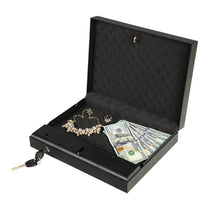 Load image into Gallery viewer, Surelock Security Co Digital QuickTouch Vault with Biometric Access and backup key. open to reveal valuables