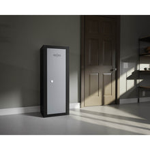 Load image into Gallery viewer, Combat 14 gun cabinet, grey and black. Gun cabinet in home car garage