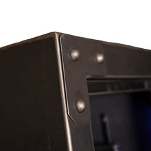 Load image into Gallery viewer, rugged 26 gun and home safe with digital keypad for home security. detail shot of hardware design on outside of safe, bronze color
