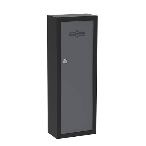 Surelock Security grey and black combat cabinet for gun and home safety. closed