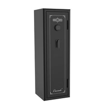 Load image into Gallery viewer, Surelock Security Cascade 12 Gun Safe sleek black design with silver logo and lettering, L handle, and electronic lock
