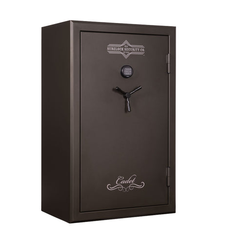 dark colored large safe with white logo accents on front